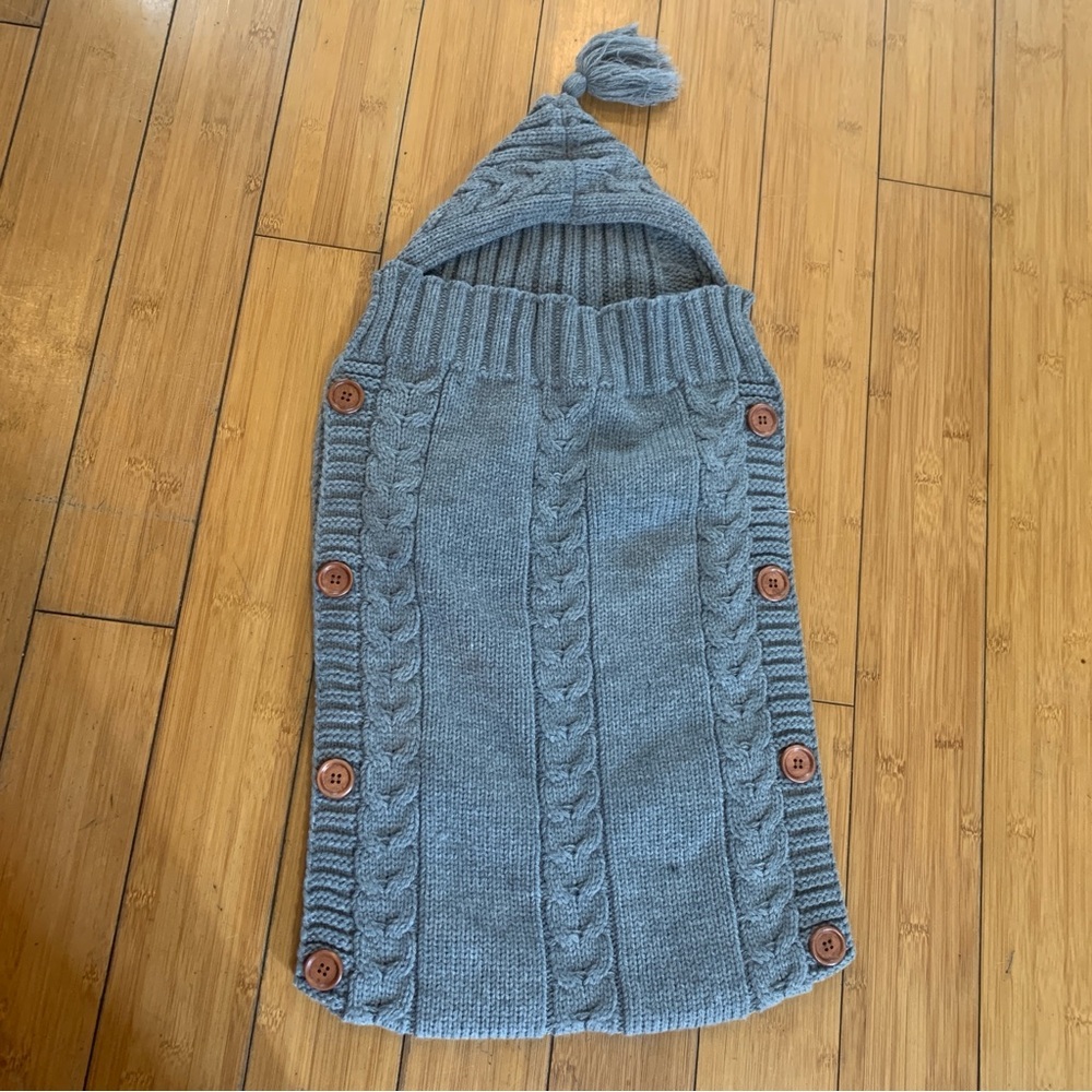 Gray Hooded Knit Swaddle sack